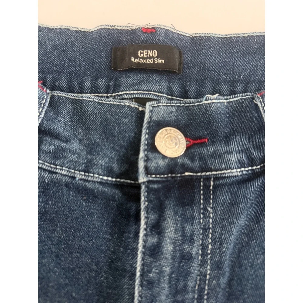 True Religion Geno Relaxed Slim Jeans Men 36 Dark Wash Red Horseshoe Flap Pocket